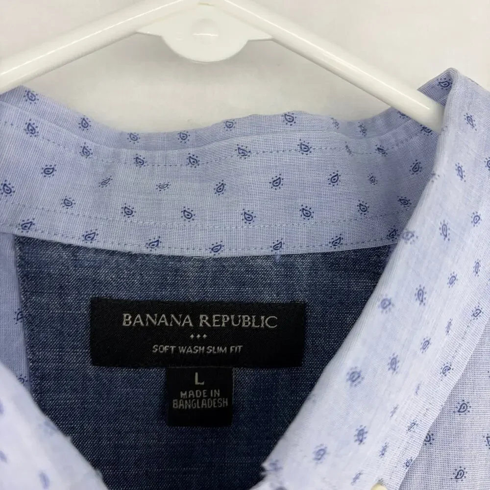 Banana Republic Men's Size L Slim Fit Button Down Shirt Blue Paisley Cotton